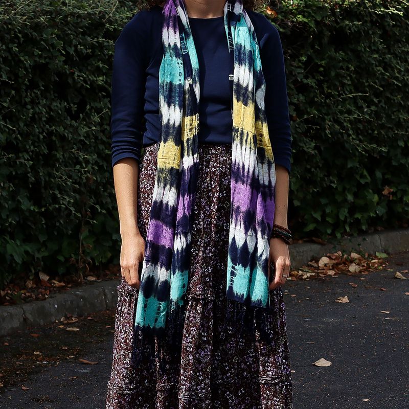Foulard Bohème Java Art - Rayures Multicolores - 62x200 cm