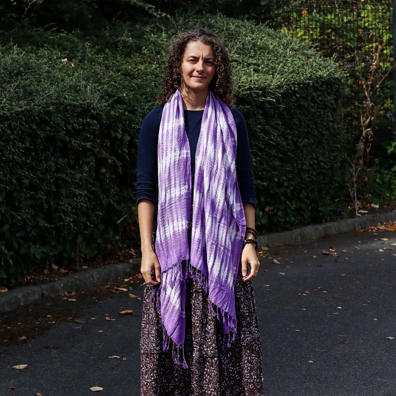 Foulard Bohème Java Art - Rayures Lavande & Motif - 62x200 cm