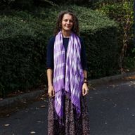 Foulard Bohème Java Art - Rayures Lavande & Motif - 62x200 cm