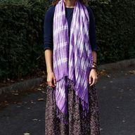 Foulard Bohème Java Art - Rayures Lavande & Motif - 62x200 cm