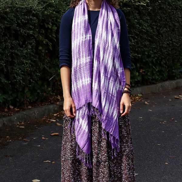 Foulard Bohème Java Art - Rayures Lavande & Motif - 62x200 cm