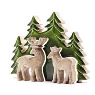 Deux cerfs dans la forêt, décoration en bois 3D – 18x23 cm