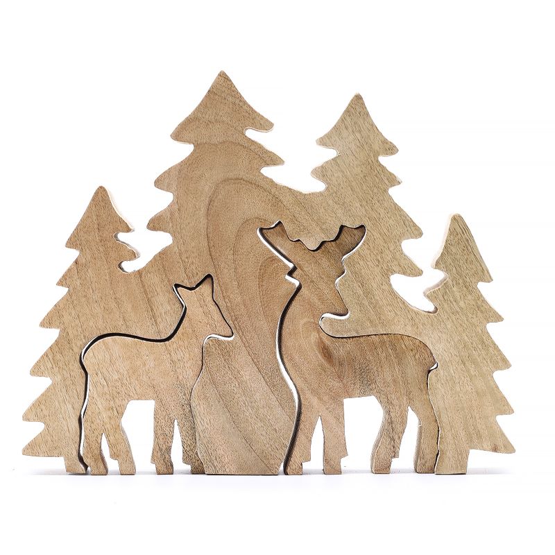 Deux cerfs dans la forêt, décoration en bois 3D – 18x23 cm