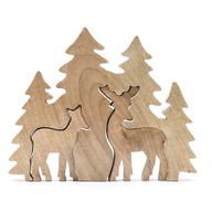 Deux cerfs dans la forêt, décoration en bois 3D – 18x23 cm