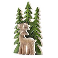 Cerf élégant et sapins, décoration en bois 3D – 25x15 cm