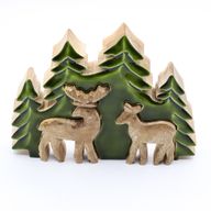 Deux cerfs dans la forêt, décoration en bois 3D – 18x23 cm