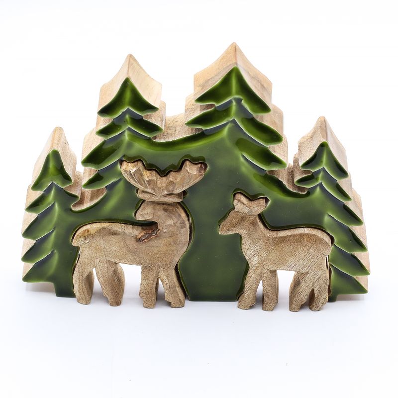 Deux cerfs dans la forêt, décoration en bois 3D – 18x23 cm