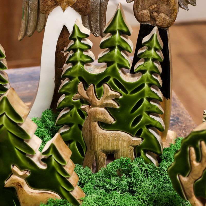 Cerf élégant et sapins, décoration en bois 3D – 25x15 cm