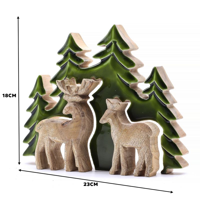 Deux cerfs dans la forêt, décoration en bois 3D – 18x23 cm