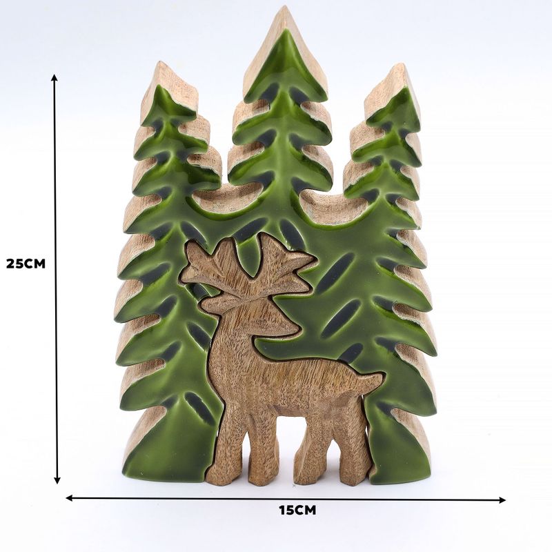 Cerf élégant et sapins, décoration en bois 3D – 25x15 cm