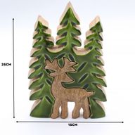 Cerf élégant et sapins, décoration en bois 3D – 25x15 cm