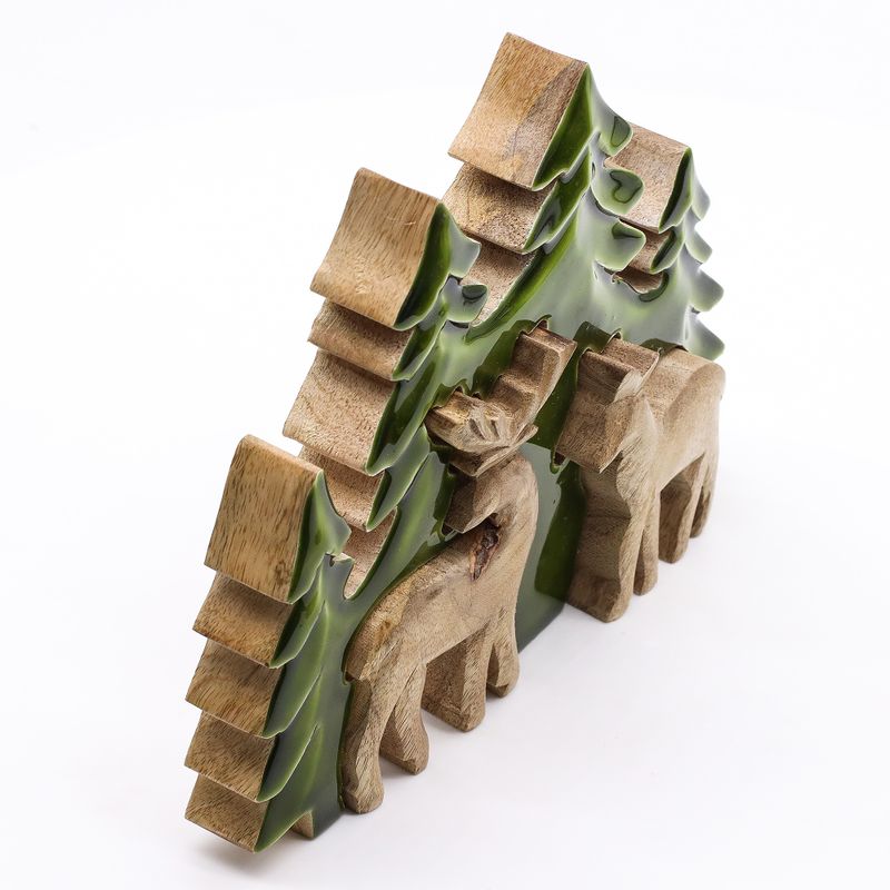 Deux cerfs dans la forêt, décoration en bois 3D – 18x23 cm