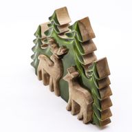 Deux cerfs dans la forêt, décoration en bois 3D – 18x23 cm