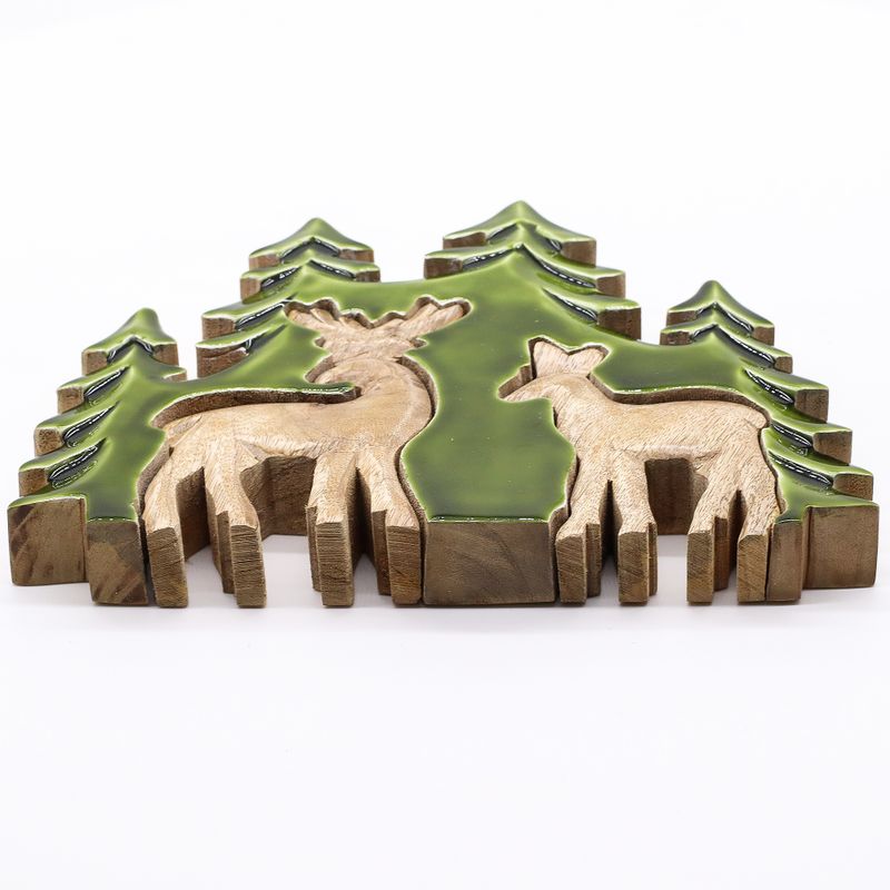 Deux cerfs dans la forêt, décoration en bois 3D – 18x23 cm