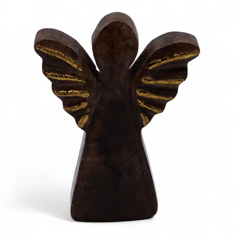 Petit Ange en bois de manguier – Décor doré – 12 cm