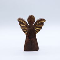 Petit Ange en bois de manguier – Décor doré – 12 cm