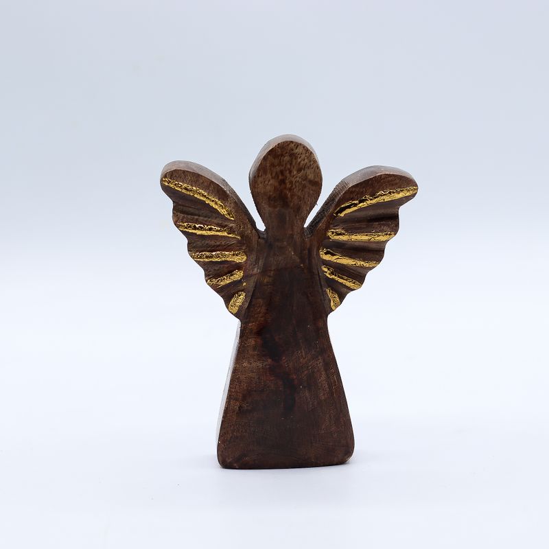 Petit Ange en bois de manguier – Décor doré – 12 cm