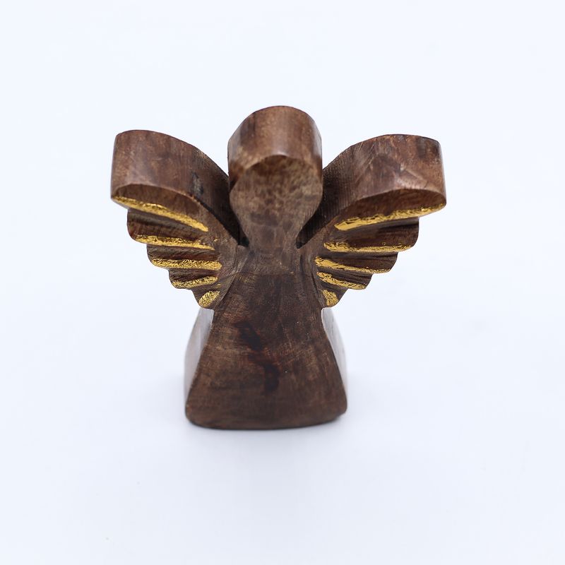 Petit Ange en bois de manguier – Décor doré – 12 cm