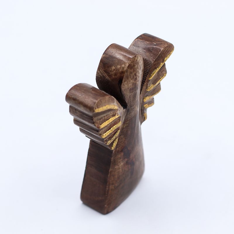 Petit Ange en bois de manguier – Décor doré – 12 cm
