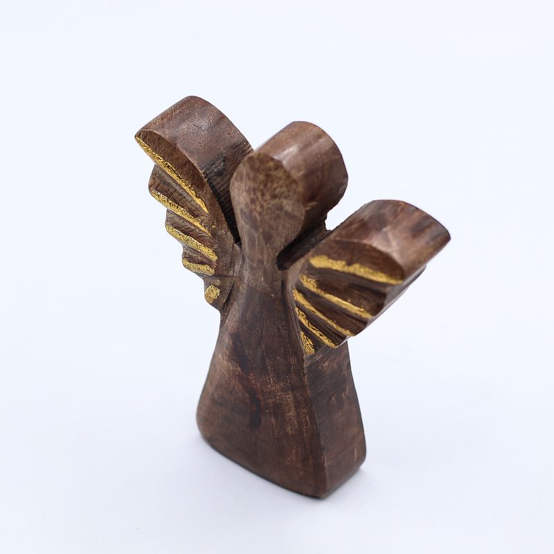 Petit Ange en bois de manguier – Décor doré – 12 cm