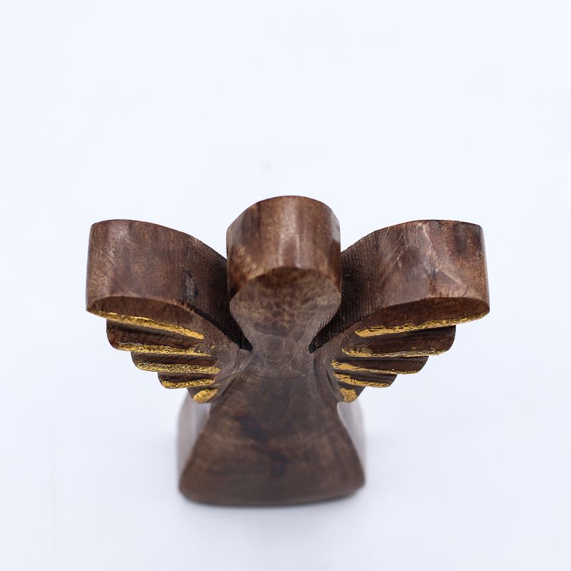 Petit Ange en bois de manguier – Décor doré – 12 cm