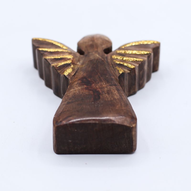 Petit Ange en bois de manguier – Décor doré – 12 cm