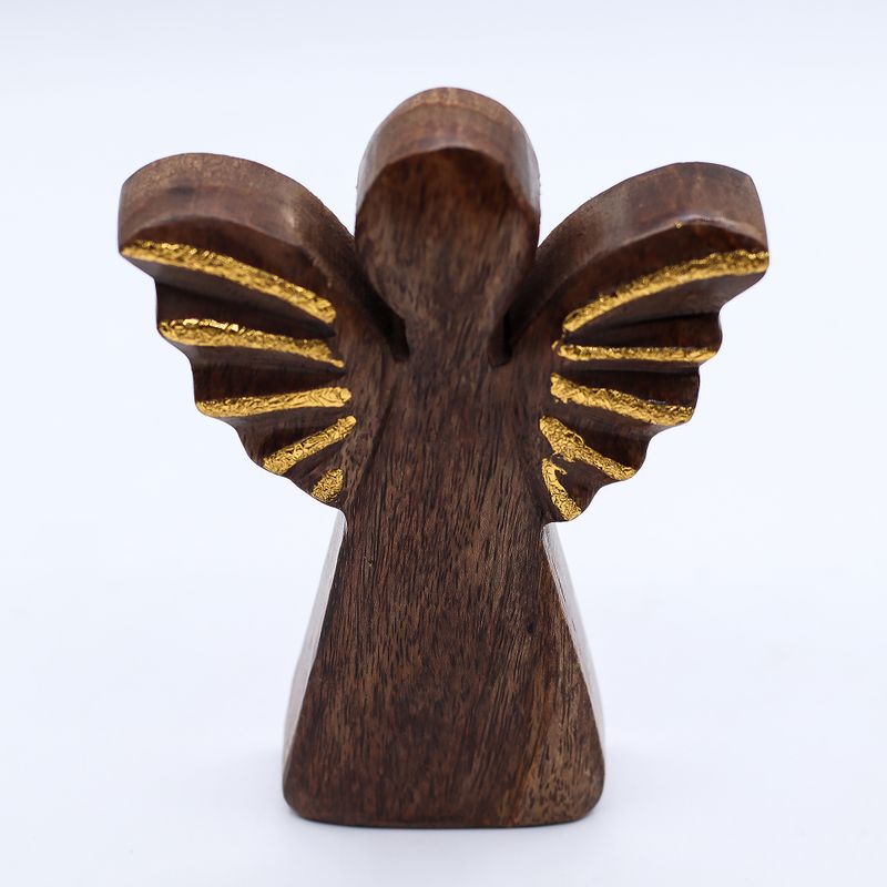 Ange moyen en bois de manguier – Décor doré – 16 cm