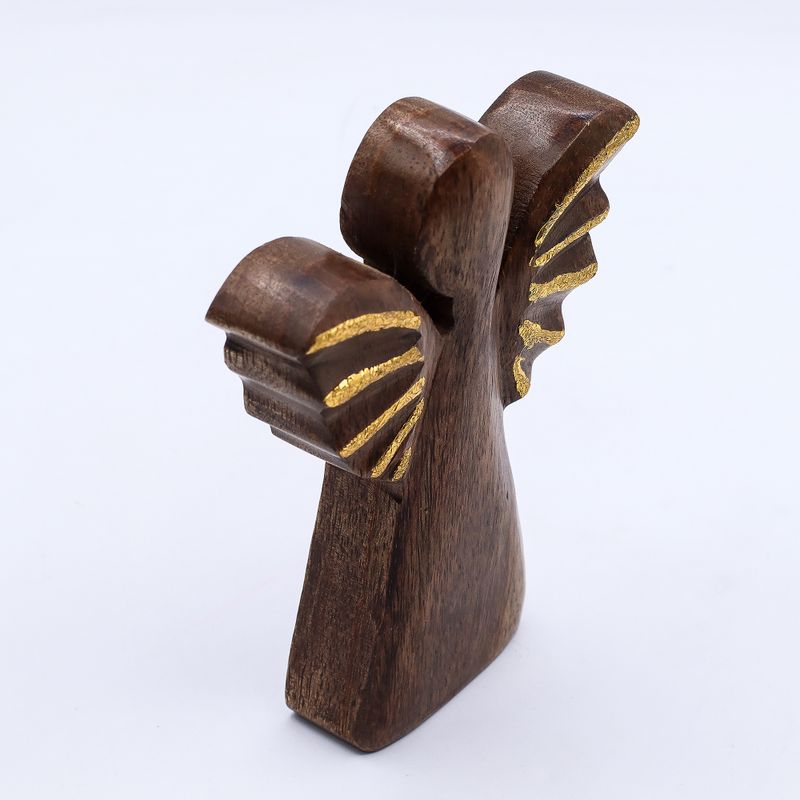 Ange moyen en bois de manguier – Décor doré – 16 cm