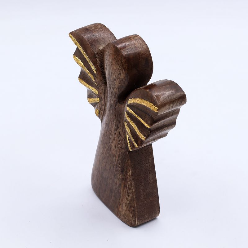 Ange moyen en bois de manguier – Décor doré – 16 cm