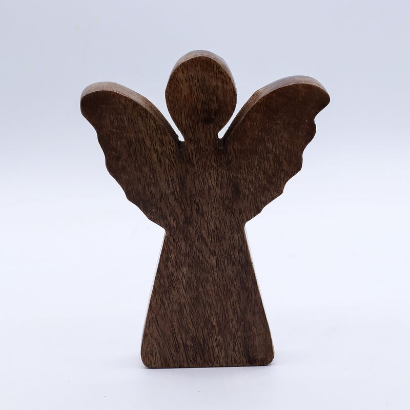Ange moyen en bois de manguier – Décor doré – 16 cm