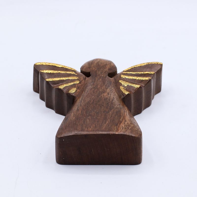 Ange moyen en bois de manguier – Décor doré – 16 cm