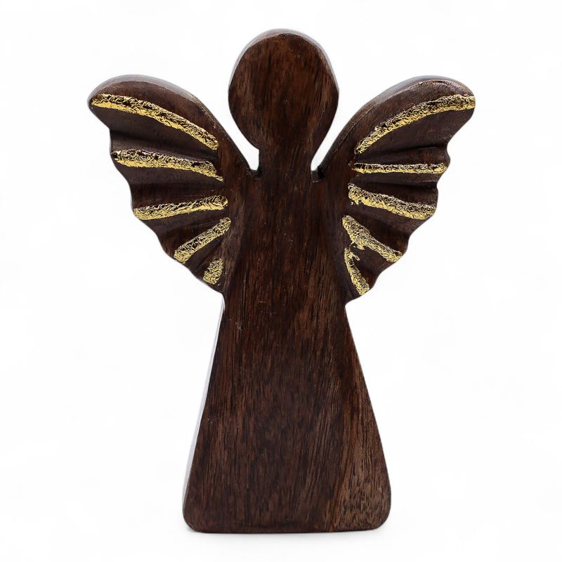 Ange moyen en bois de manguier – Décor doré – 16 cm