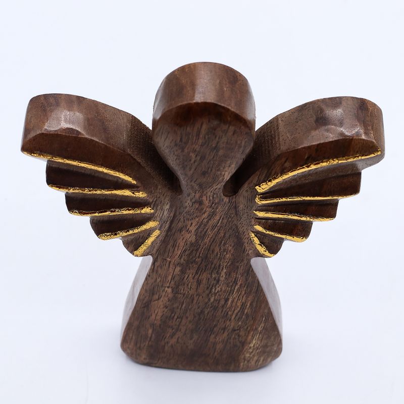 Grand Ange en bois de manguier – Décor doré – 19 cm