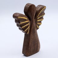 Grand Ange en bois de manguier – Décor doré – 19 cm