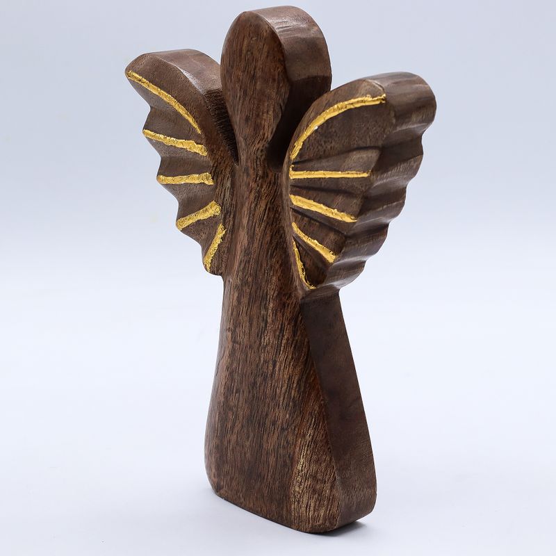 Grand Ange en bois de manguier – Décor doré – 19 cm