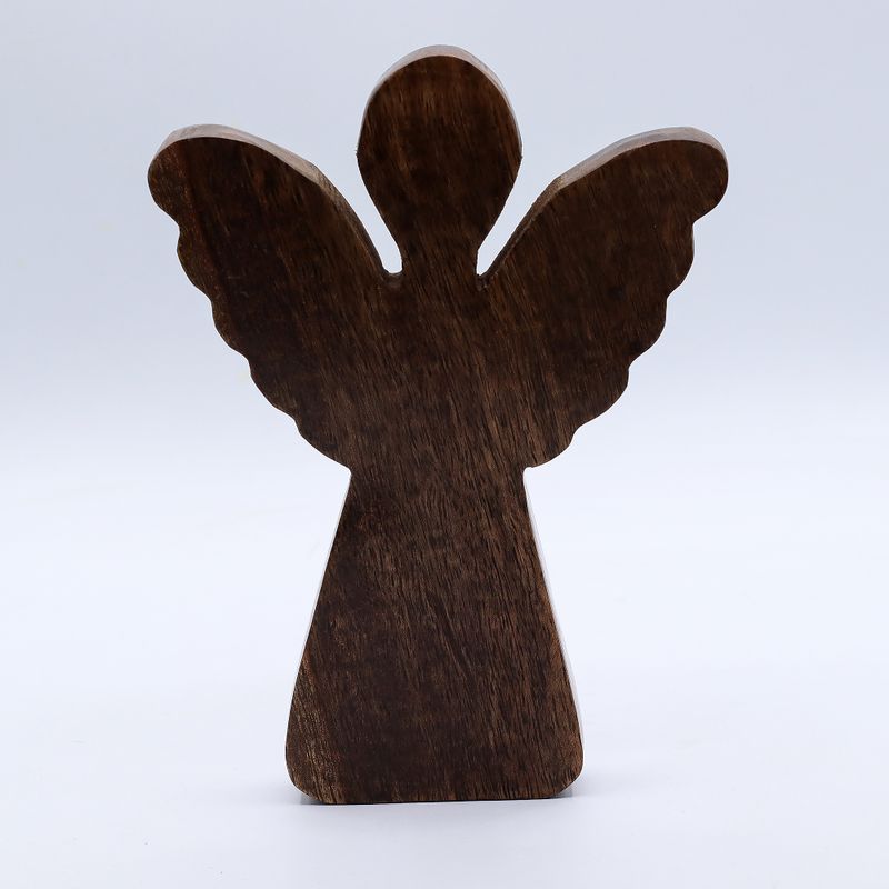 Grand Ange en bois de manguier – Décor doré – 19 cm