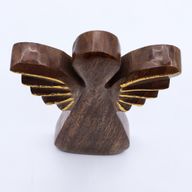 Grand Ange en bois de manguier – Décor doré – 19 cm