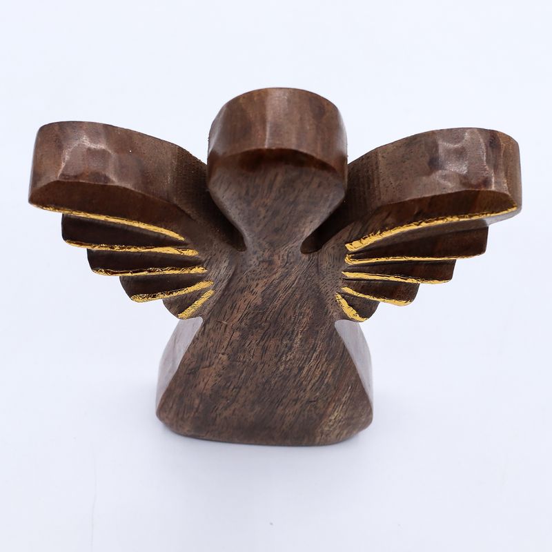 Grand Ange en bois de manguier – Décor doré – 19 cm