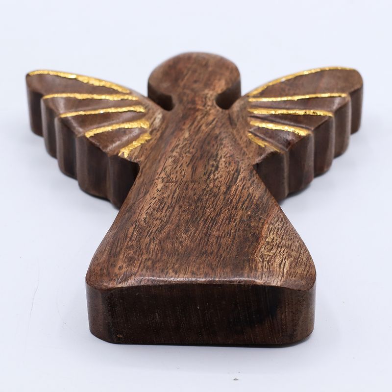 Grand Ange en bois de manguier – Décor doré – 19 cm