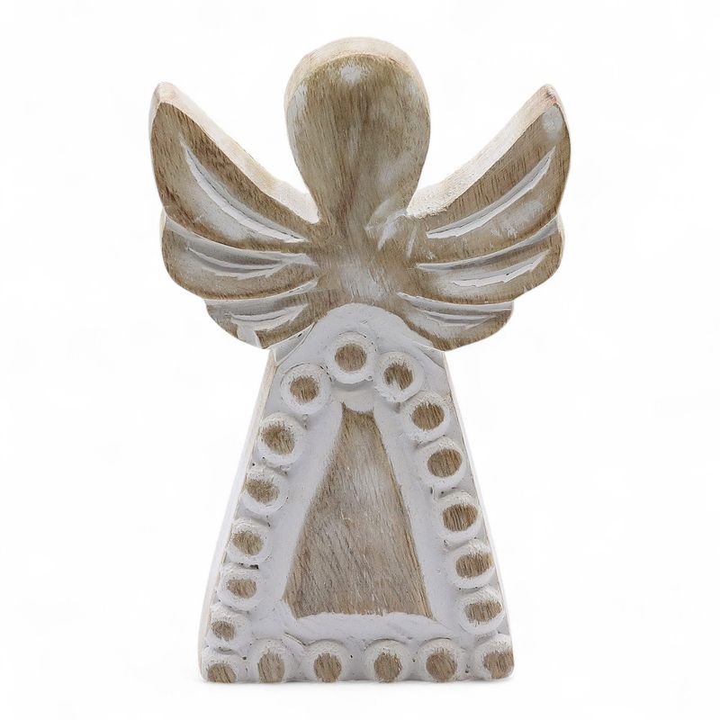 Ange en bois de manguier – Finition blanchie – 13 cm