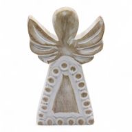 Ange en bois de manguier – Finition blanchie – 13 cm