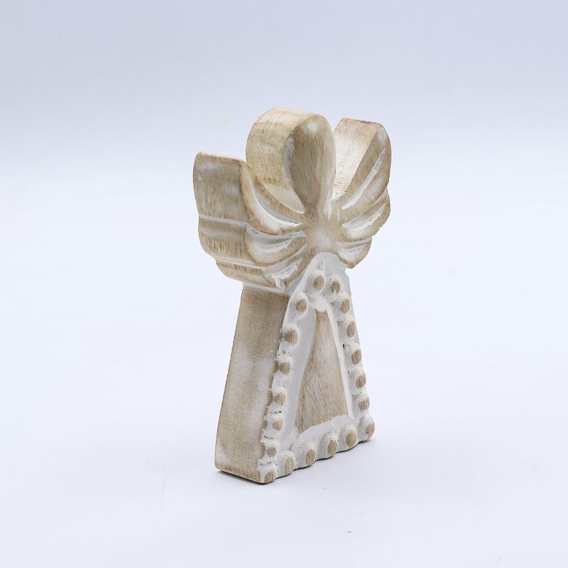Ange en bois de manguier – Finition blanchie – 13 cm