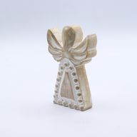 Ange en bois de manguier – Finition blanchie – 13 cm