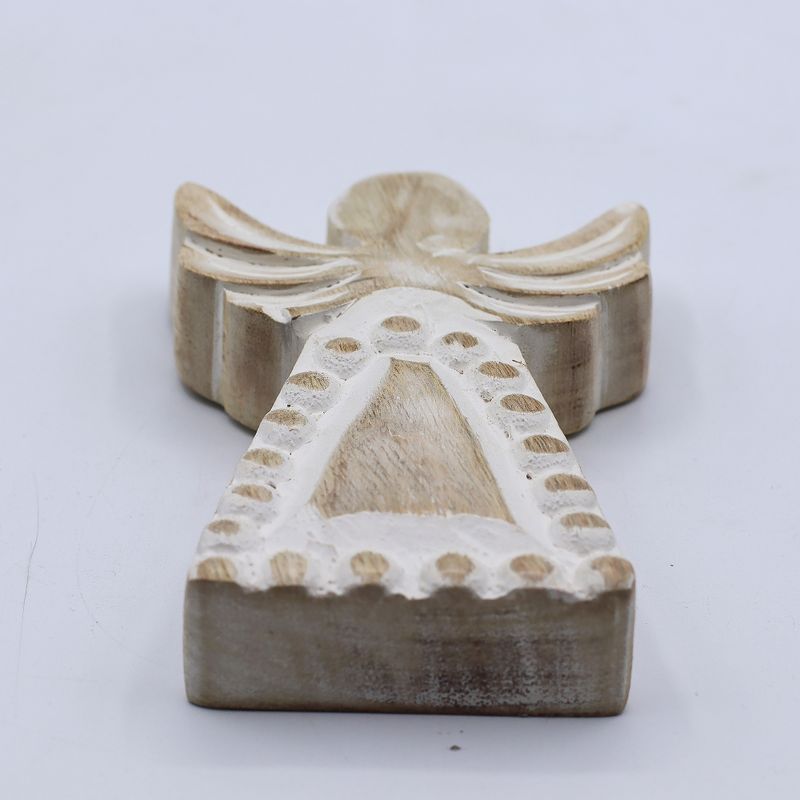 Ange en bois de manguier – Finition blanchie – 13 cm