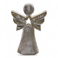 Ange bois de manguier – Finition blanchie découpe étoile au centre – 18 cm
