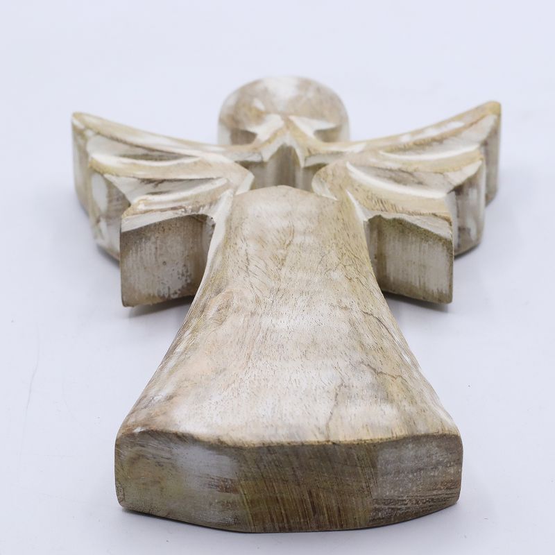Ange bois de manguier – Finition blanchie découpe étoile au centre – 18 cm