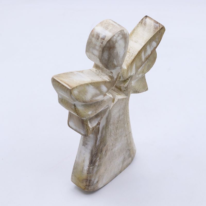Ange bois de manguier – Finition blanchie découpe étoile au centre – 18 cm