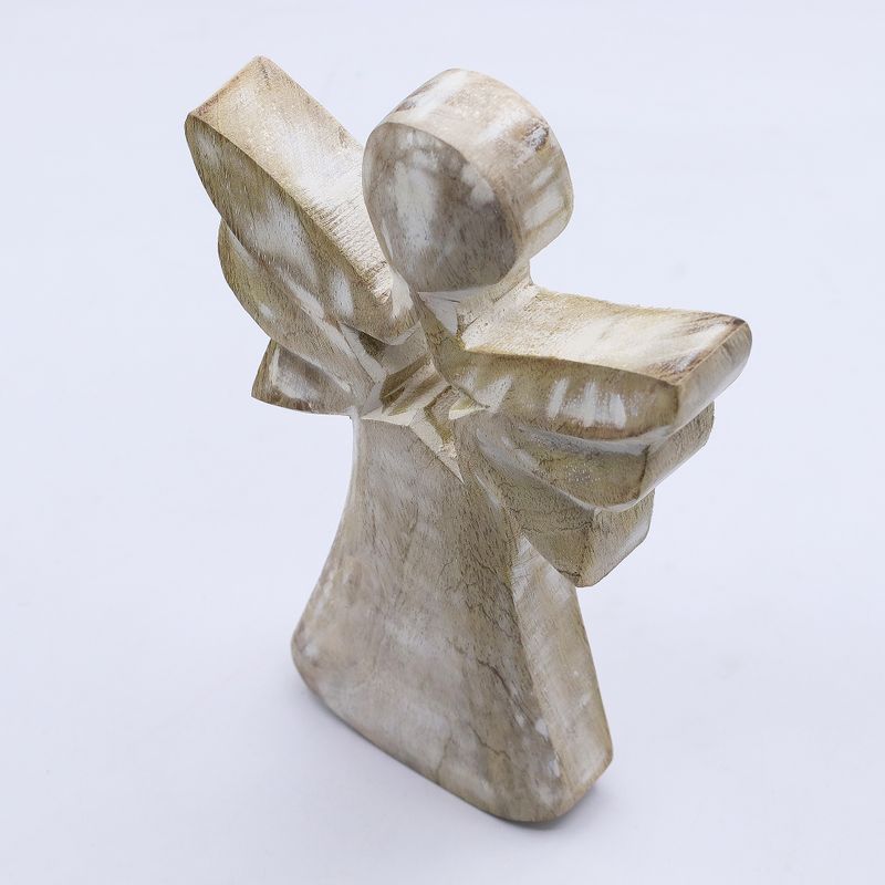 Ange bois de manguier – Finition blanchie découpe étoile au centre – 18 cm
