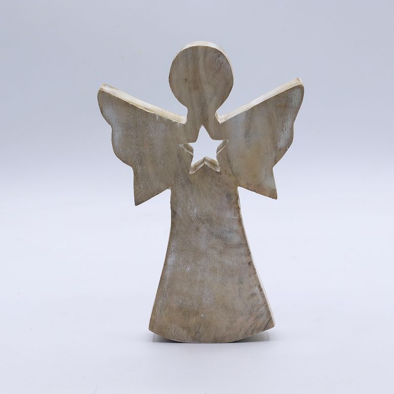 Ange bois de manguier – Finition blanchie découpe étoile au centre – 18 cm