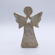 Ange bois de manguier – Finition blanchie découpe étoile au centre – 18 cm